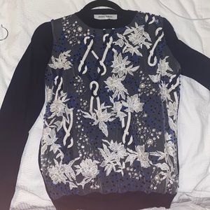 Prabal Gurung navy shear sweater with design